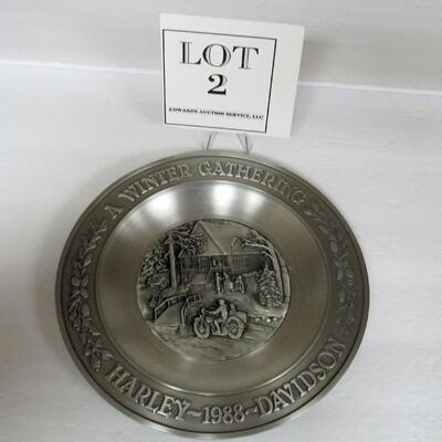 1988 Limited Edition 380/1500 Harley Davidson Pewter Plate, A Winter Gathering, Heavy Good Quality, Made in USA