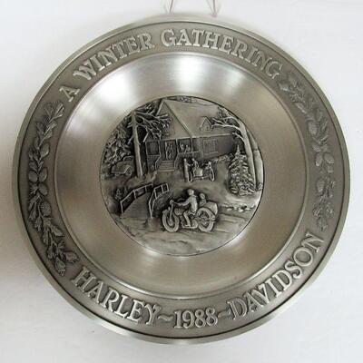 1988 Limited Edition 380/1500 Harley Davidson Pewter Plate, A Winter Gathering, Heavy Good Quality, Made in USA