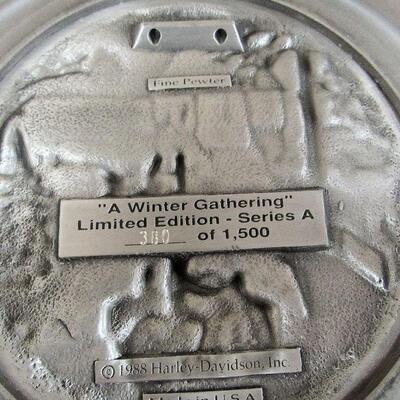 1988 Limited Edition 380/1500 Harley Davidson Pewter Plate, A Winter Gathering, Heavy Good Quality, Made in USA