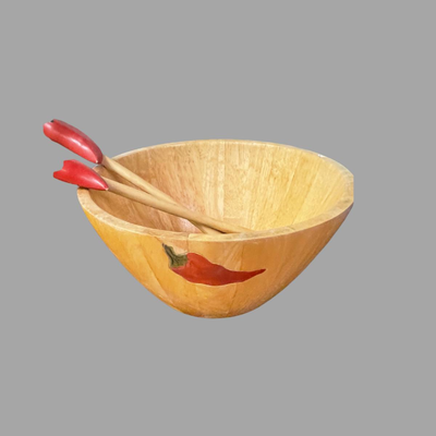 Wooden Bowlby Clay Art Bowl with Matching Fork and Spoon