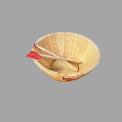 Wooden Bowlby Clay Art Bowl with Matching Fork and Spoon