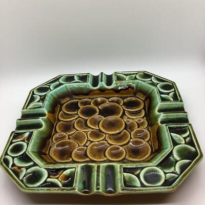 Glossy brown green textured ashtray