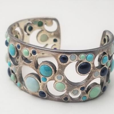 Lot #46  Heavy BARSE Sterling Silver Cuff Bracelet set with Southwest Turquoise and other stones