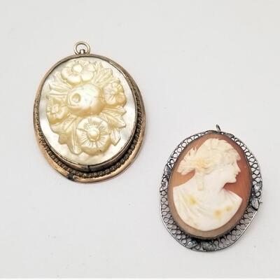 Lot #49  Lot of Two Antique Cameo Style Brooches