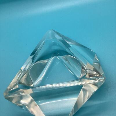 Clear glass triangular ashtray