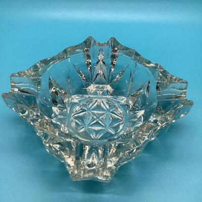 Clear cut glass square ashtray