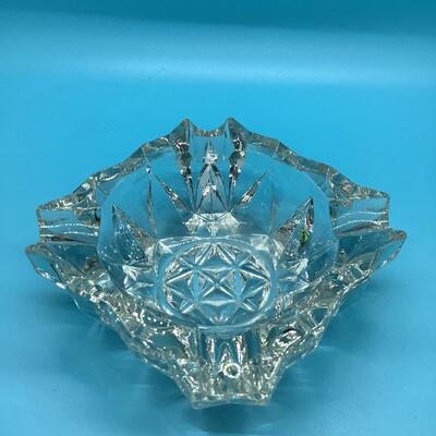 Clear cut glass square ashtray