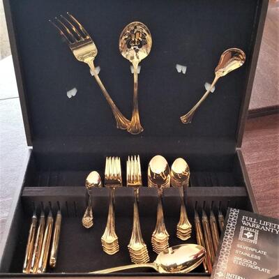 Lot #55  International Silver Co Gold Electroplated Flatware Set in Box - MidCentury