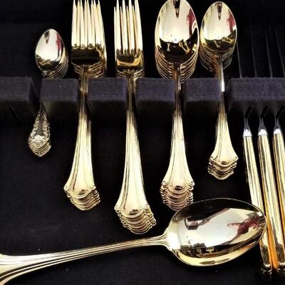 Lot #55  International Silver Co Gold Electroplated Flatware Set in Box - MidCentury
