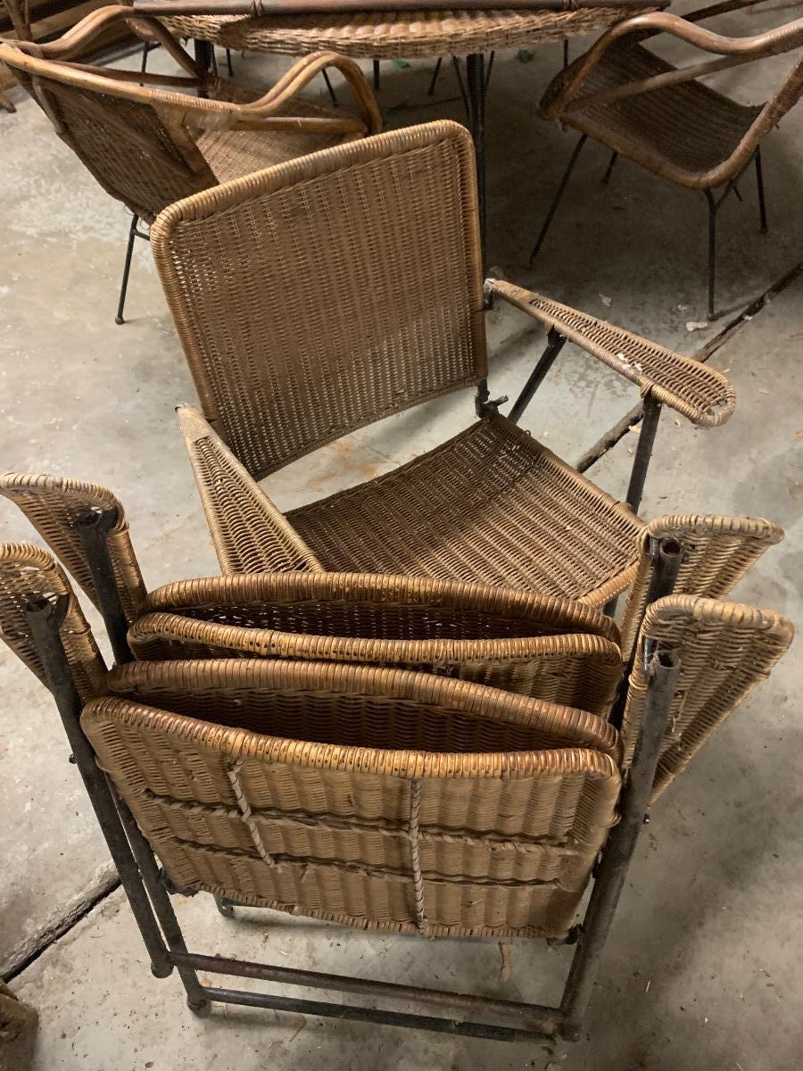 3 vintage wicker rattan folding chairs