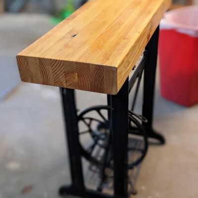Homemade Counter Height Table with Singer Sewing Machine base