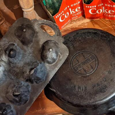 John Wright Muffin and Griswold #3 Cast Iron Pans