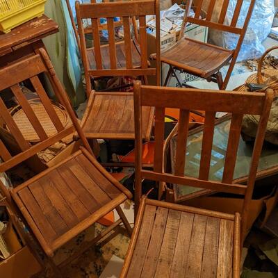 Set of 6 Wonderful Folding Wooden Chairs from Sullivan Public Schools (1 is not in picture)
