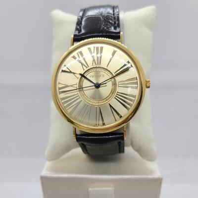LOTJ108: Vincence Italy 14kt Gold (Case Only) Watch w/Black Leather Band