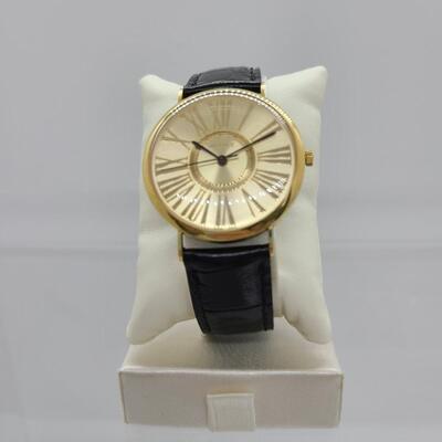 LOTJ108: Vincence Italy 14kt Gold (Case Only) Watch w/Black Leather Band