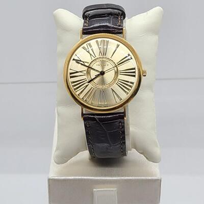 LOTJ112: Vincent Italy 14kt (Case Only) Brown Leather Band Watch