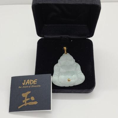LOTJ: New In Box Jadeite Buddha Pendant with 14kt Gold Findings