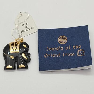 LOTJ118: New with Tags Black Onyx Elephant Pendant with 14kt Embellishments