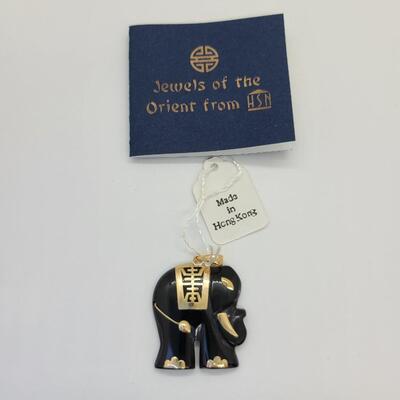 LOTJ118: New with Tags Black Onyx Elephant Pendant with 14kt Embellishments