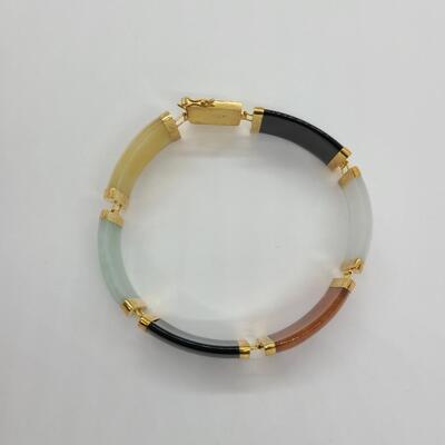 LOTJ 119: 14kt Gold and Multicolor Gemstone, Black Onyx, Jadeite Bracelet