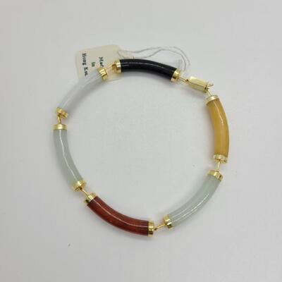 LOTJ 122: 14kt Gold and Multicolor Natural Jadeite Gemstone Bracelet