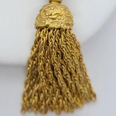 LOTJ: 1994 Chanel Coco 94/A CC Tassel, Gold Tone Dangle Clip-On Earrings (Made in France)