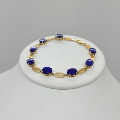 LOTJ 130: Clyde Duneier Lapis Lazuli & 10K Yellow Gold Bracelet