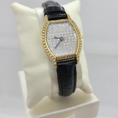 LOTJ138: Vincence 14kt Gold-Milor Swiss Movement Watch Italy, Black Leather Band