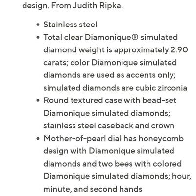 LOTJ142: Judith Ripka Stainless Steel Goldtone Bumble Bee Gemstone Watch