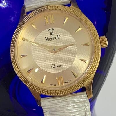 LOTJ 145: Vicence Italy 18kt Gold-Milor Watch with Leather Band
