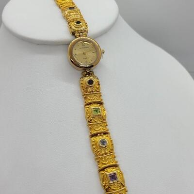 LOT J150: Technibond, Gold Vermeil 925, Multi Stone with Baroque Style Squares, Quartz Watch