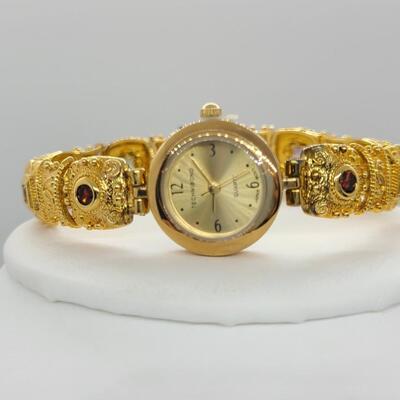 LOT J150: Technibond, Gold Vermeil 925, Multi Stone with Baroque Style Squares, Quartz Watch