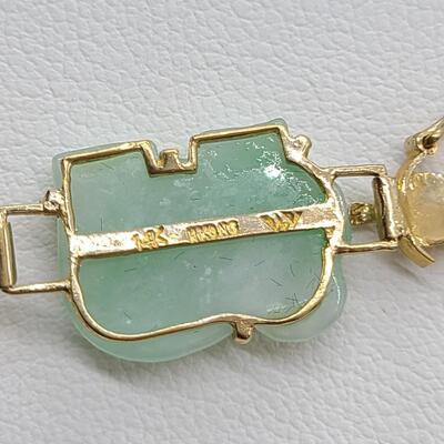LOTJ 151: Natural Jadeite & 14kt Yellow Gold Elephant Bracelet