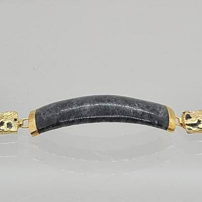 LOTJ 153: Natural Gray Jadeite & 14kt Yellow Gold Bracelet, Dragon Head Clasp