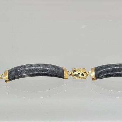LOTJ 153: Natural Gray Jadeite & 14kt Yellow Gold Bracelet, Dragon Head Clasp