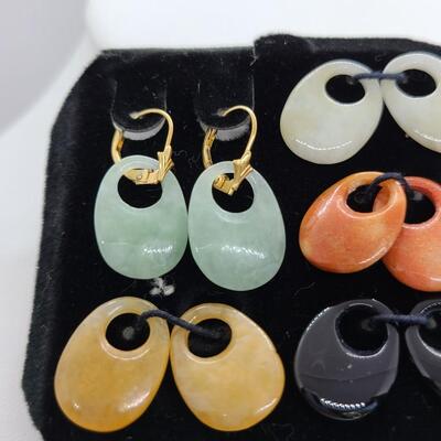 LOTJ: 14kt Yellow Gold Pierced Earrings with Interchangeable Multi-Color Jadeite Gem Stones