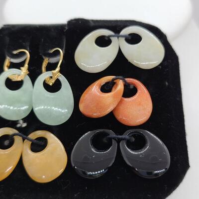 LOTJ: 14kt Yellow Gold Pierced Earrings with Interchangeable Multi-Color Jadeite Gem Stones
