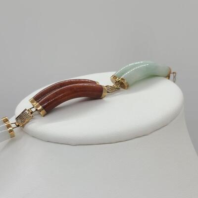 LOTJ: Double Strand Multicolor Natural Jadeite & 14kt Yellow Gold Bracelet