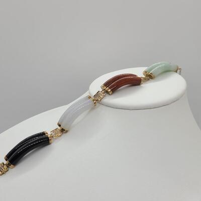 LOTJ: Double Strand Multicolor Natural Jadeite & 14kt Yellow Gold Bracelet