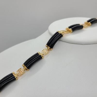 LOTJ: Double Strand Black Jade Bracelet & 14kt Yellow Gold.