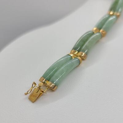 LOTJ: Layered Double Strand Natural Jadeite & 14kt Yellow Gold Bracelet