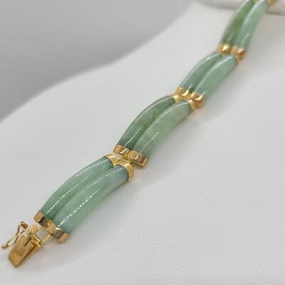 LOTJ: Layered Double Strand Natural Jadeite & 14kt Yellow Gold Bracelet