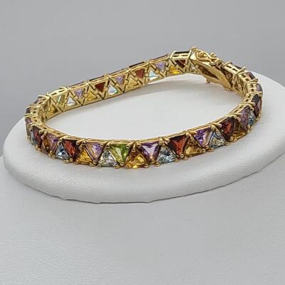 LOTJ: Gold Vermeil 925 Multicolor Gemstone Tennis Bracelet