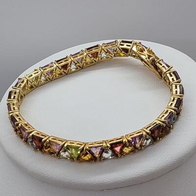 LOTJ: Gold Vermeil 925 Multicolor Gemstone Tennis Bracelet