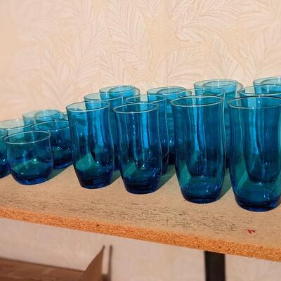 Vintage Turquoise Glassware, Set of 3 Different Sizes, 6 each