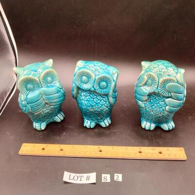 82 - 3 ceramic owls