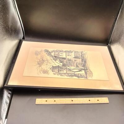 114 - vintage charcoal drawing framed