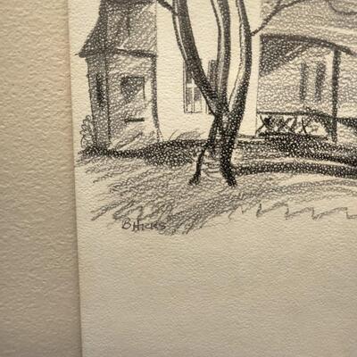 114 - vintage charcoal drawing framed
