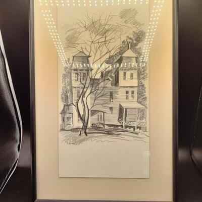 114 - vintage charcoal drawing framed