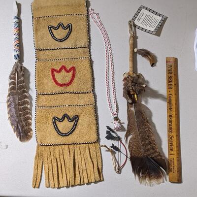 Various Vintage Native American Bead and Prayer Stick